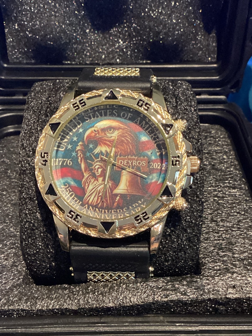 DEYROS Men's Gold-Tone Anniversary Dial Watch with Black Strap